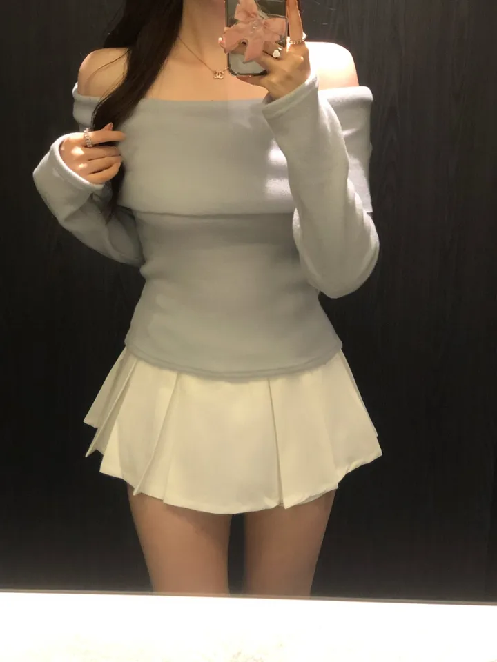 +특가할인✨ [봄신상/팔뚝살소멸핏] 기본충실! 로제 오프숄더 슬림 니트 긴팔 티셔츠 knit (*핏,컬러완벽 *흘러내림X) 상세 이미지 43