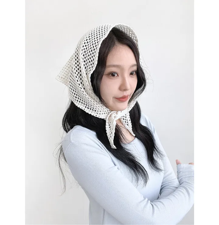 [2col/신상할인] 린 펀칭 니트 헤어커치프 여성 휴양지 봄 여름 스카프 보넷 두건 상세 이미지 8