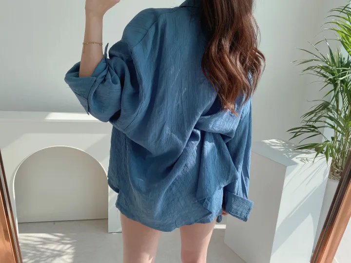 *SET* 【편해요/멋쁨】 오버 루즈핏 린넨 롱셔츠 남방 반바지 투피스 세트 상세 이미지 19