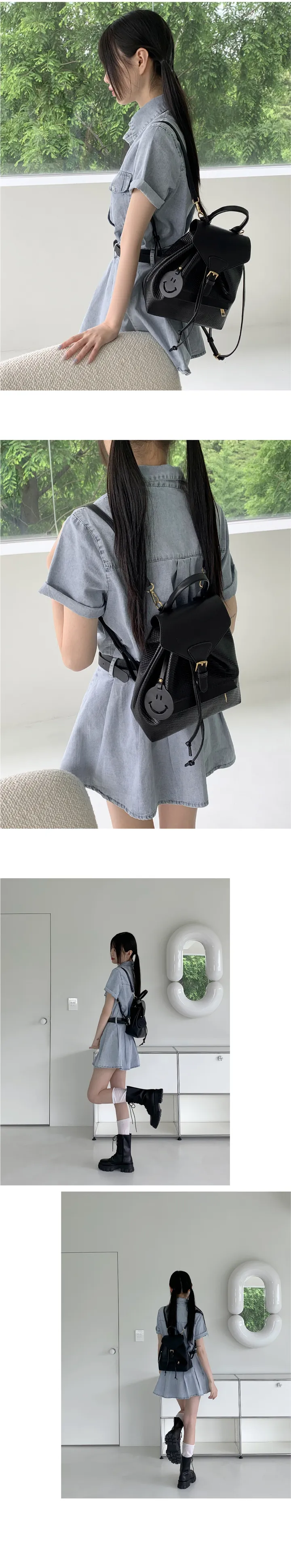 루트 스마일 버클 미니 가죽 버킷 백팩 상세 이미지 3