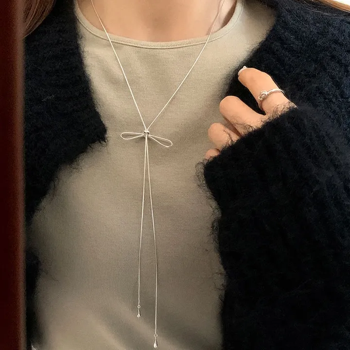 데일리 실버 심플 드롭 목걸이 프리사이즈 상세 이미지 2
