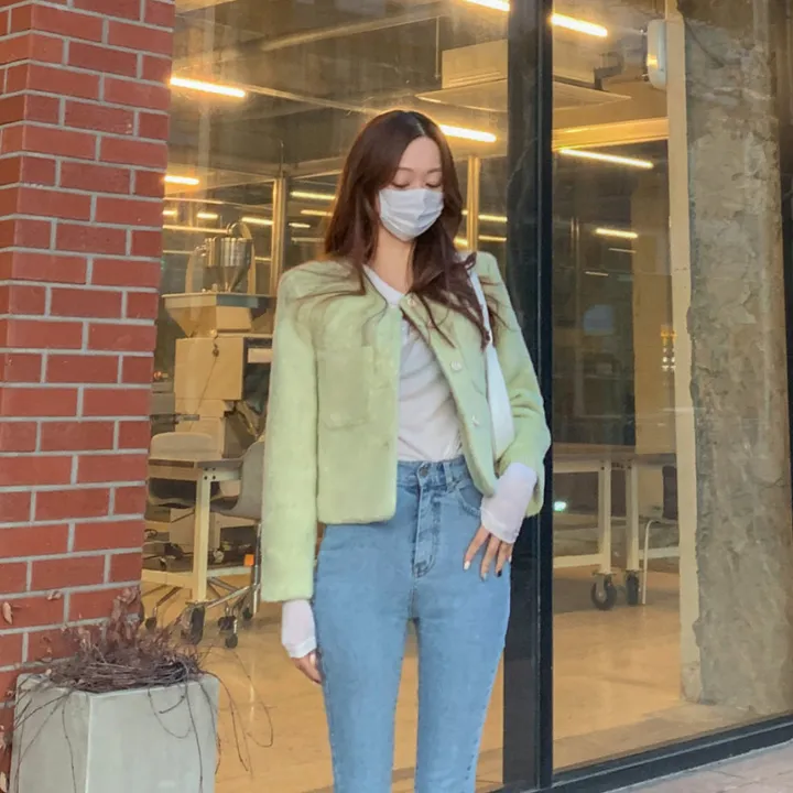 [2천장돌파‍🔥누빔선택!!] 앙고라 트위드 국내 펄 콕콕 퍼 겨울 트위드 자켓 노카라 포켓 간절기 하객룩 크롭 숏자켓 그린 소라 아이보리 핑크 상세 이미지 69