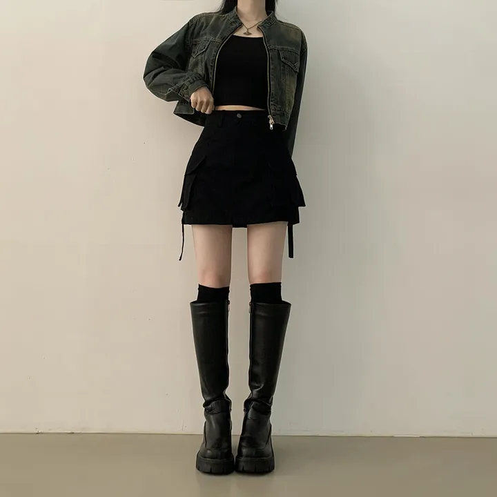 [빈티지힙] 투웨이 데미지 바이커 크롭 워싱 데님 자켓 상세 이미지 24