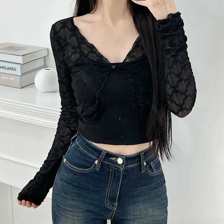[살안타템/주문폭주] 다이아 시스루 크롭 물결 가디건 상세 이미지 27