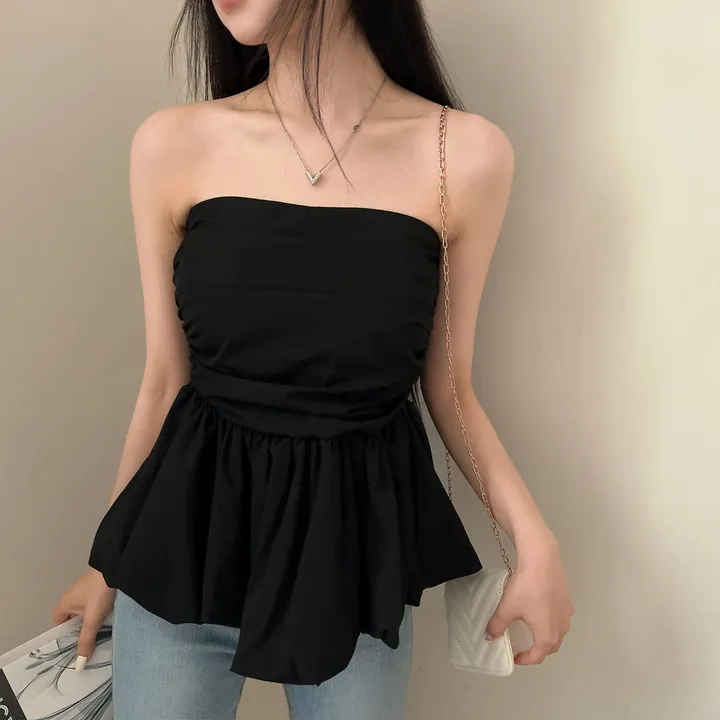 新品　DIAGONAL(ダイアゴナル) チューブトップ ボレロ 茶色 バルーンゴムシャーリングチューブトップ | ファッション通販サイト NUGU