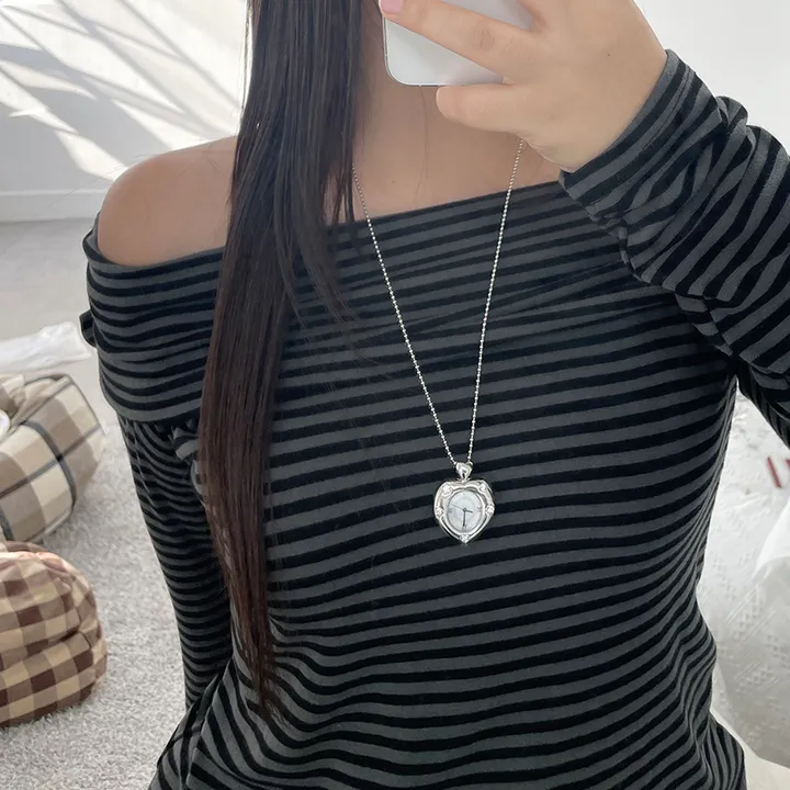 Twinkle Heart Clock Long Necklace 상세 이미지 3