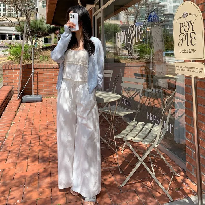 화이트 흰색 핀턱 밴딩 와이드 팬츠 상세 이미지 50