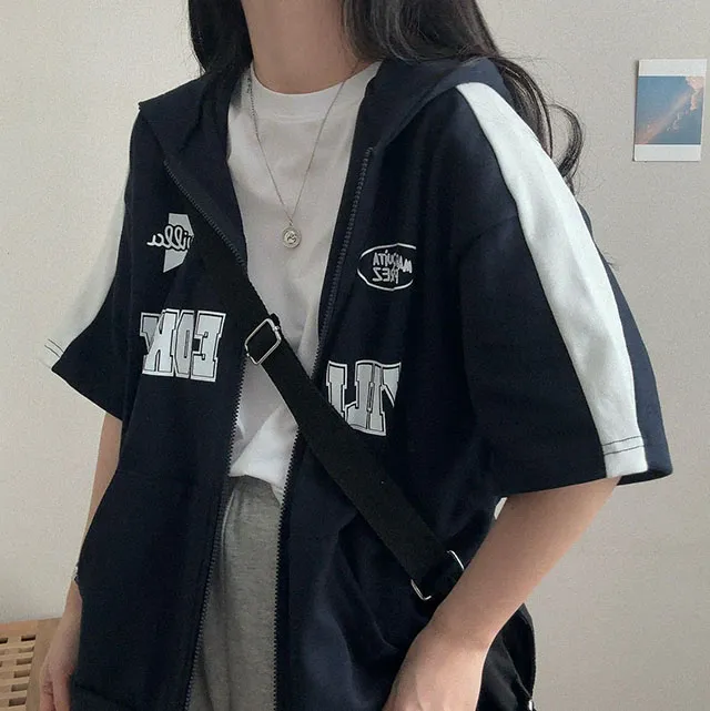[오버핏!/반팔집업] 핏예쁜, 윌비 반팔 배색 후드집업 (3color) 상세 이미지 9