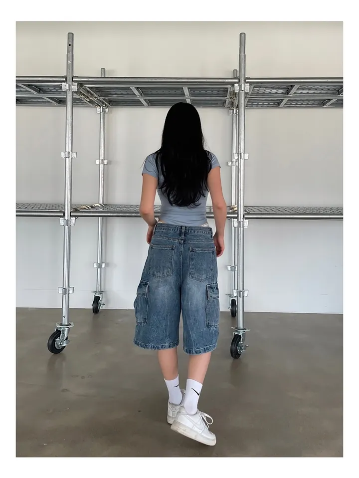 [UNISEX] 카고 데님 청 워싱 버뮤다 반바지 팬츠 (2color) 상세 이미지 8