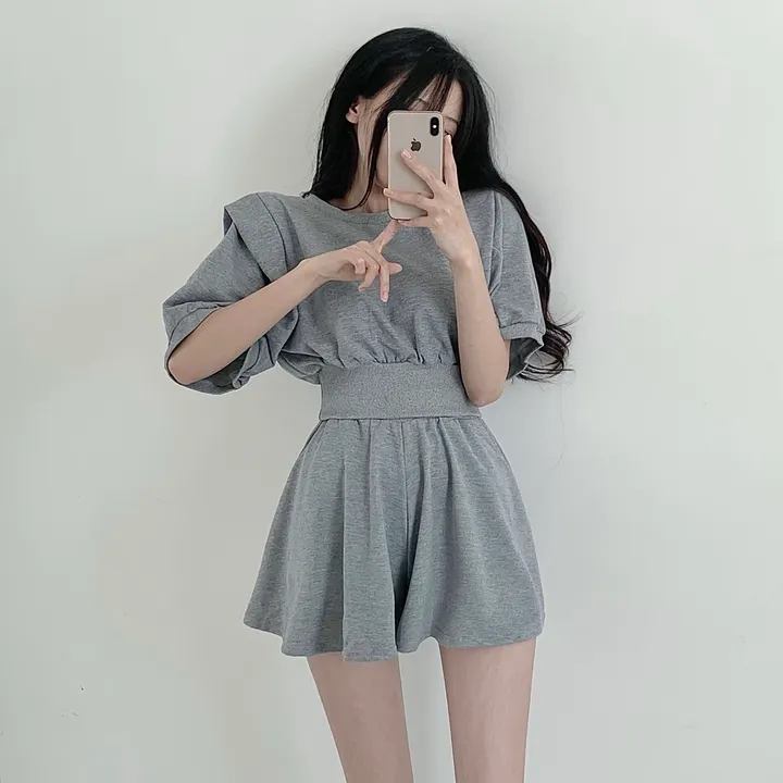 [치마바지/상하의SET] 로로 퍼프소매 반팔맨투맨 + 치마바지 투피스set 상세 이미지 2