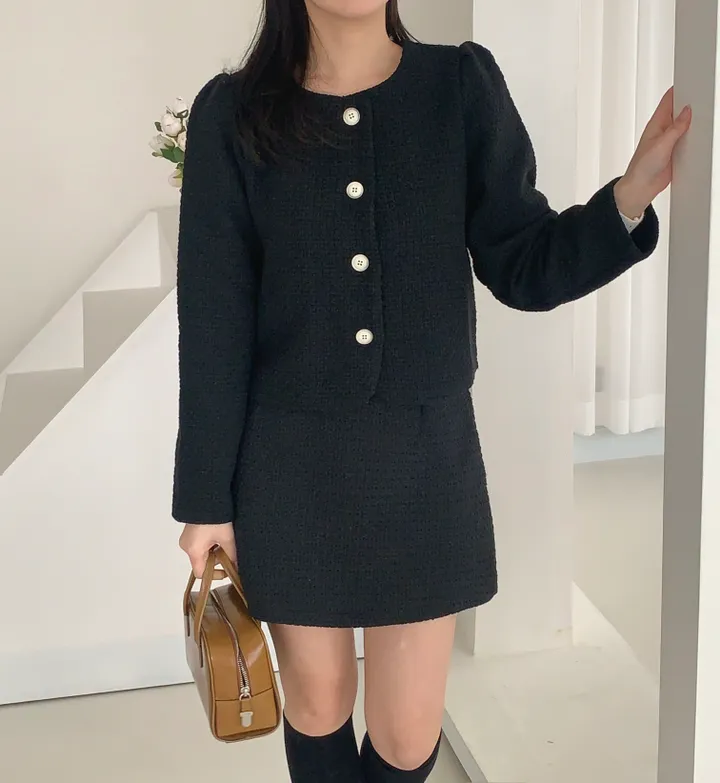 [당일발송🚀][3천장돌파💗][하객룩✨단독구매가능,2col] 트윈 트위드 미니 투피스 세트 , 스커트 상세 이미지 43