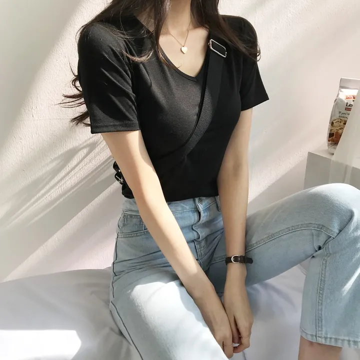 [퀄보장] *오늘출발* 부드러운 크림, 브이넥 무지반팔티 (쫀득핏 슬림 기본 반팔 티셔츠/이너티/기본티/무지티/레이어드티) 상세 이미지 8
