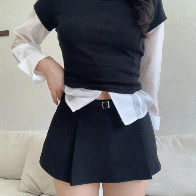 진주버튼 레이어드 티 출근룩 하객룩 단정룩