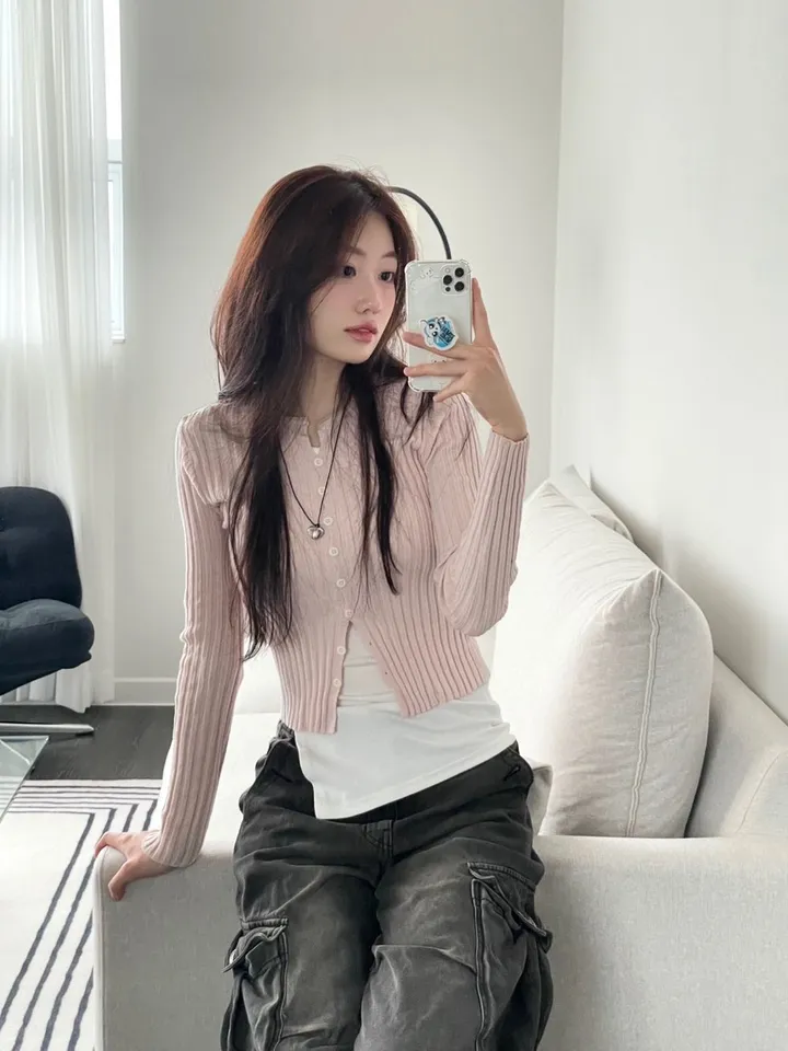 (부드러워요!) 5color 로제 소프트 골지 텐션 슬림핏 버튼 롱슬리브 니트 가디건 상세 이미지 22