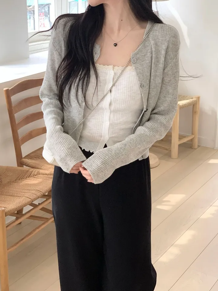레이 여름 린넨 골지 크롭 라운드 긴팔 가디건 (9color) [ 봄 여름 살안타템 데일리룩 기본 베이직 ] 상세 이미지 15