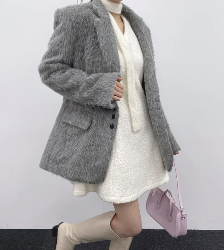 *부들소재* 모헤어 자켓 퍼자켓 겨울 코트 연말룩 하객룩 모헤어자켓 모헤어코트 퍼자켓 하프자켓 하프코트 울코트 루즈핏 오버핏 크리스마스 상세 이미지 43