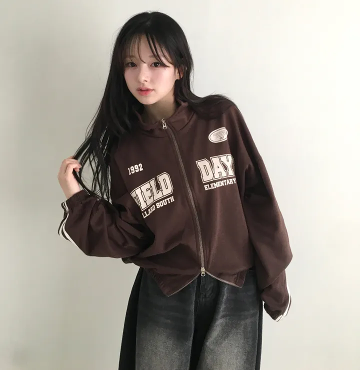 문의폭주!![핏보장🖤/왕오버핏!] 플로어 빈티지 프린팅 레터링 두줄 라인 배색 카라 투웨이 트랙 집업 남녀공용 커플아우터 빅사이즈 상세 이미지 5