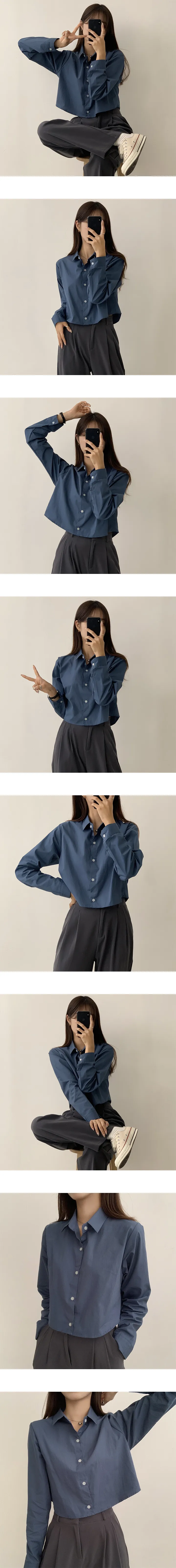 [신상/인생핏] 하이리 데일리 세미 크롭 긴팔 가을 셔츠 남방 블라우스 상세 이미지 6