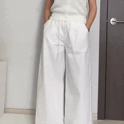화이트 흰색 핀턱 밴딩 와이드 팬츠 상세 이미지 22