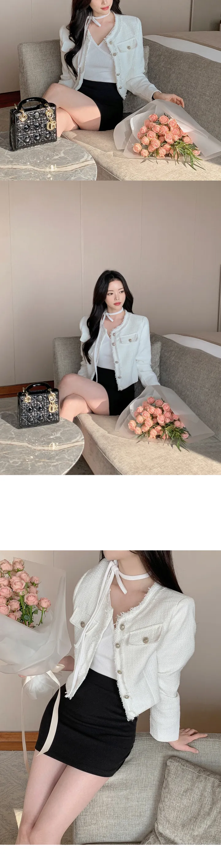 [갓성비❤️/화사한 봄 자켓으로 제격!] 매니아 노카라 컷팅 디테일 버튼 포켓 세미크롭 봄 트위드 자켓 상세 이미지 25