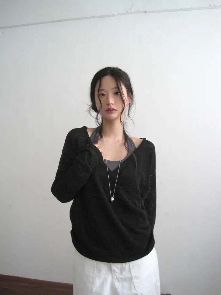 긴팔 티셔츠 모델 착용 이미지-S1L24