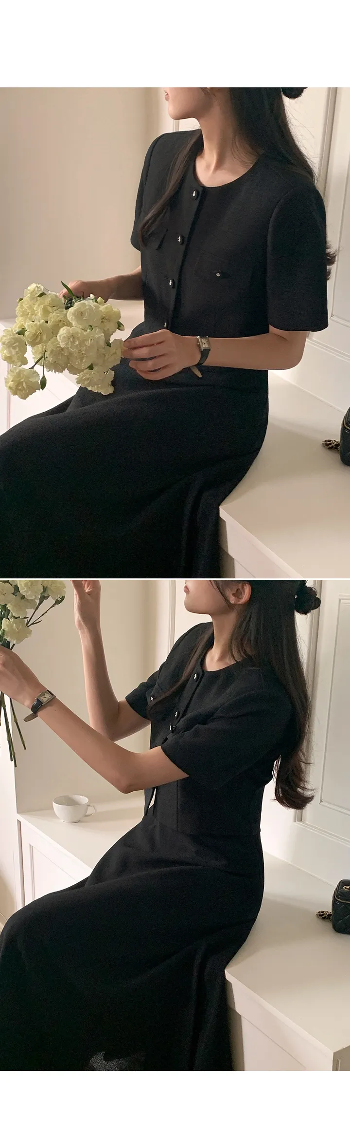 [셋업가능][10등신비율🖤/하객룩!][3천장돌파][자체제작] 클래식 엘빈 트위드 크롭 자켓 [2Types반팔/긴팔] 상세 이미지 37