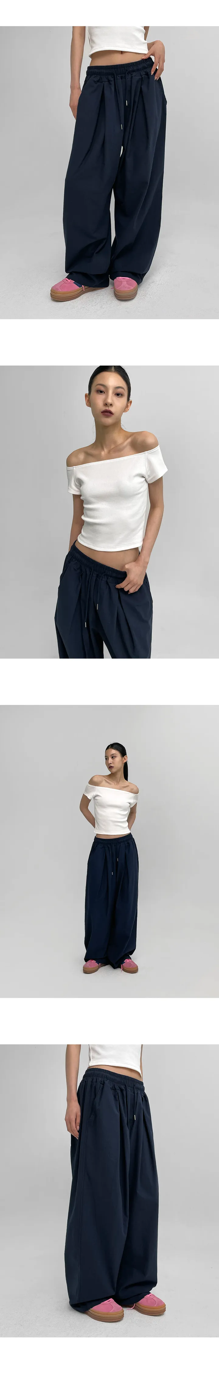 [3천장판매] (UNISEX) 슬칸 핀턱 와이드 밴딩팬츠 [핀턱 와이드 남녀공용 밴딩 포켓 롱 바지 긴바지 면] 상세 이미지 5