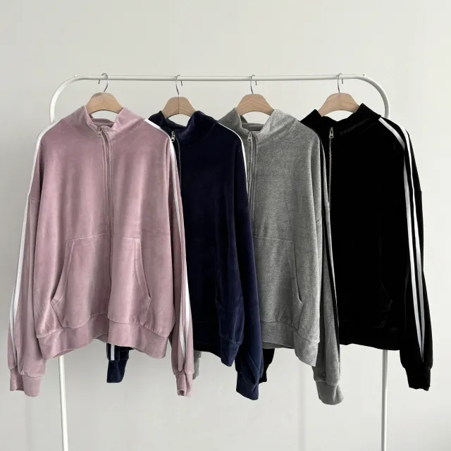 루즈핏 투웨이 지퍼 더블 라인 벨벳 스웨이드 후리스 댄스 트랙탑 져지(4color) 상세 이미지 6