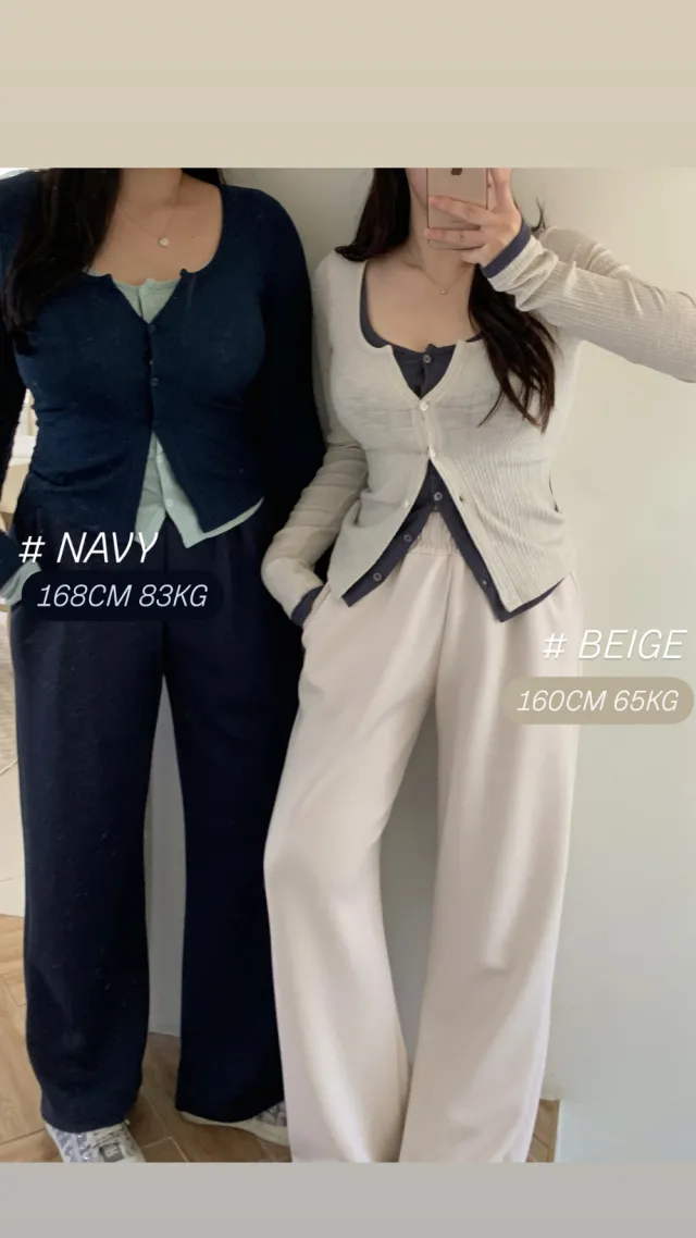 시선 골지 레이어드 배색 단추 가디건 티셔츠4color 상세 이미지 7