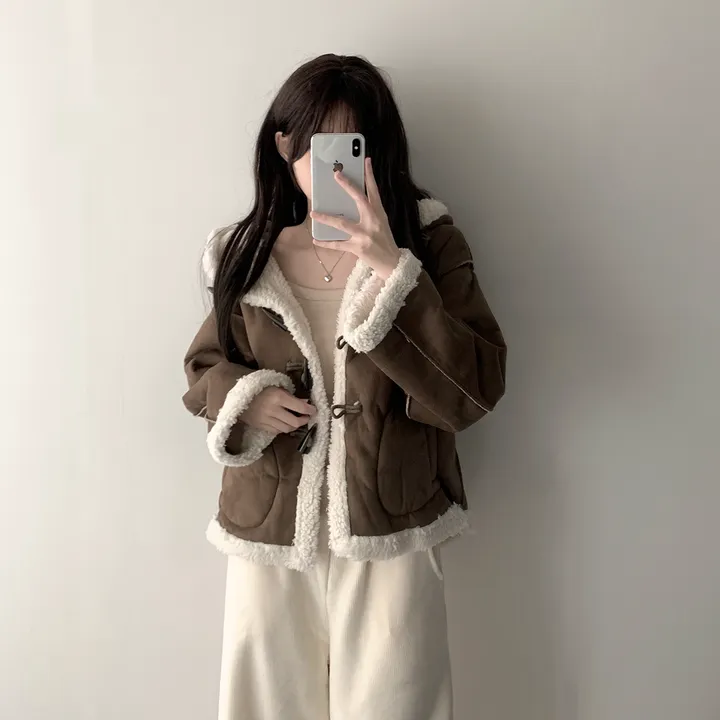 [귀여운핏/양털안감🌡️] 로아 떡볶이 토글 퍼 후드 무스탕 코트 자켓 상세 이미지 8