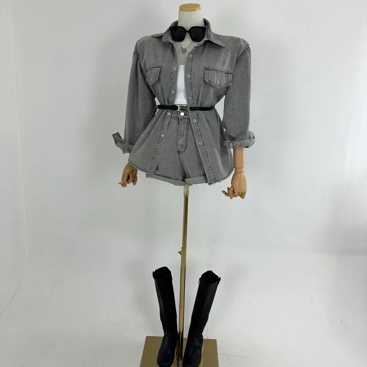 [하이틴/캐주얼/데일리/청청코디/세트가격💕] 루즈핏 포켓 워싱 데님 또또 셔츠 남방 자켓 + 하이 뒷밴딩 데님 숏반바지 팬츠 SET (2COLOR) 상세 이미지 28
