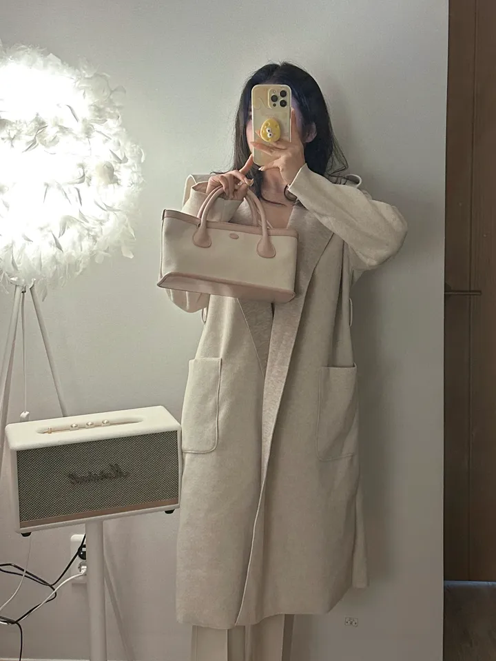 울 배색 벨트 후드 숄 코트 가디건 상세 이미지 7