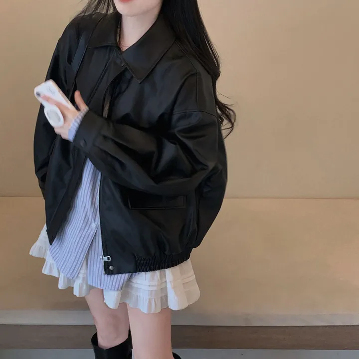 [핵고퀄!/✨주문폭주/후기극찬✨]매트 레더의 정석,오버핏 레더 블루종 자켓 점퍼 상세 이미지 10