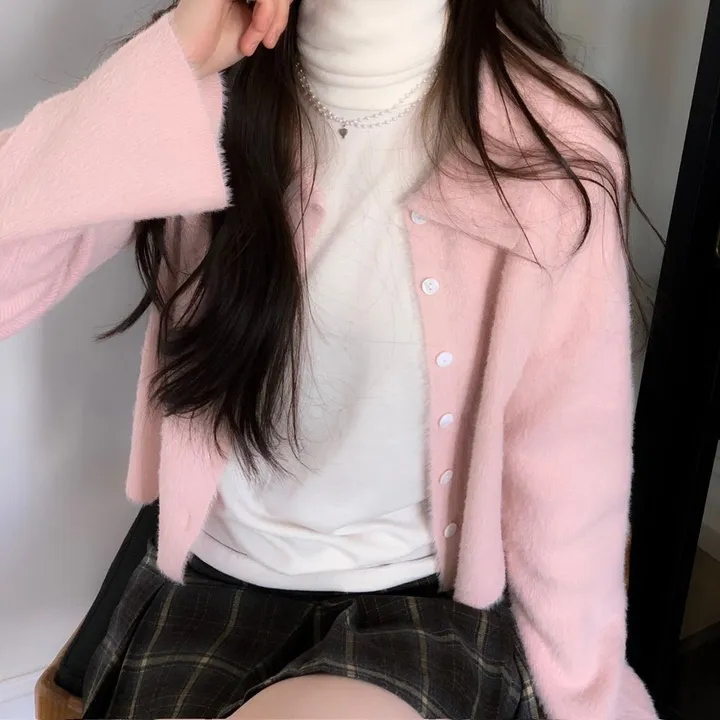 [딸기우유색감🍓+🐮부드러워요]스트로베리밀크 앙고라 소프트 여리 루즈핏 버튼 카라넥 니트 가디건 3color 상세 이미지 22