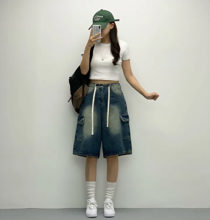 [인생버뮤다/~XL/5부기장] 버블 빈티지 워싱스트링 카고 버뮤다팬츠 5부 데님팬츠 청반바지 숏팬츠 여름팬츠 선데이이브닝 상세 이미지 22