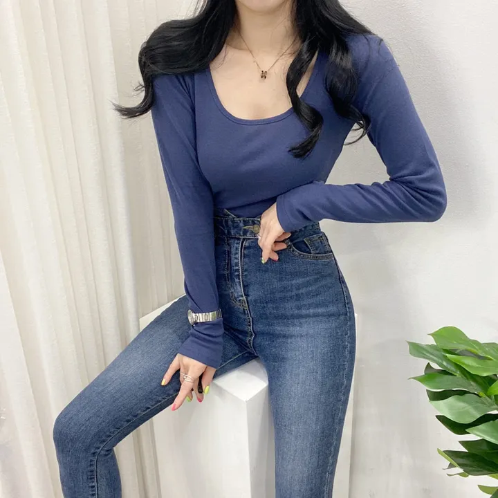 🚀당일발송🚀[묶음할인/데일리템] 봄 가을 디아 카야 둥근 스퀘어 긴팔 티셔츠 이너티 상세 이미지 15