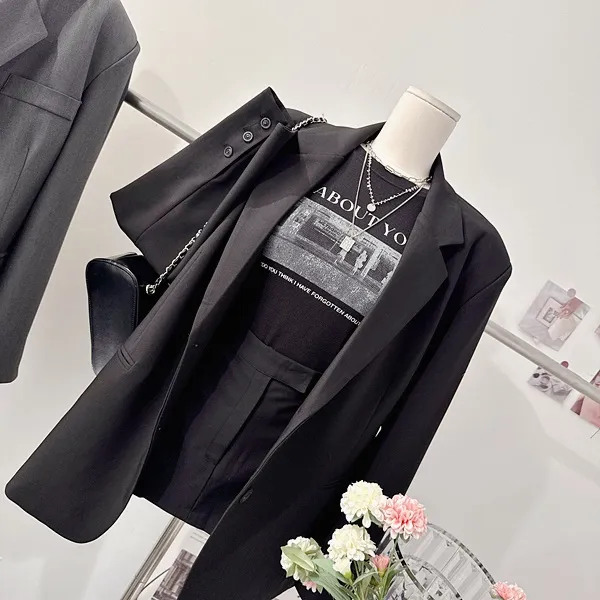 *당일발송* [페미닌!/하객룩!] 로제 테일러드카라 버튼자켓 단추자켓 오버핏자켓 긴팔자켓 하프자켓 롱자켓 하이웨스트 A라인 플레어 미니스커트 치마바지 여름투피스 세트 셋업 정장세트 상세 이미지 17