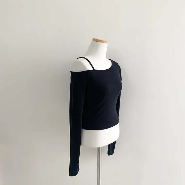 (여리여리!,언발트임) 코코 언발 어깨트임 오프숄더 슬림 크롭 티셔츠 5color (S/S) 상세 이미지 30
