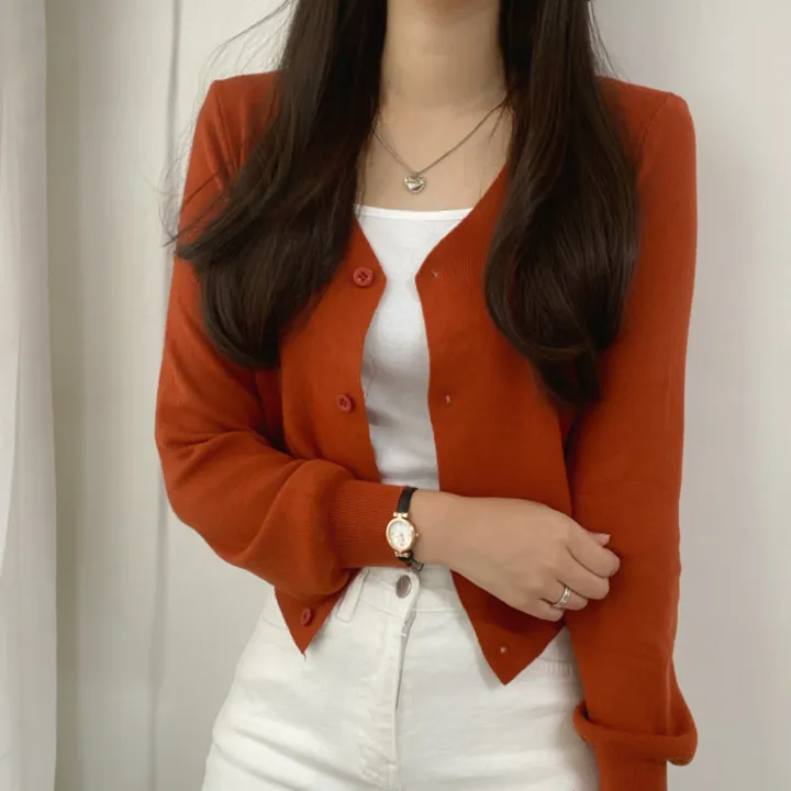 (데일리)소프트 기본 긴팔 니트 크롭 브이넥 가디건 5color 상세 이미지 19