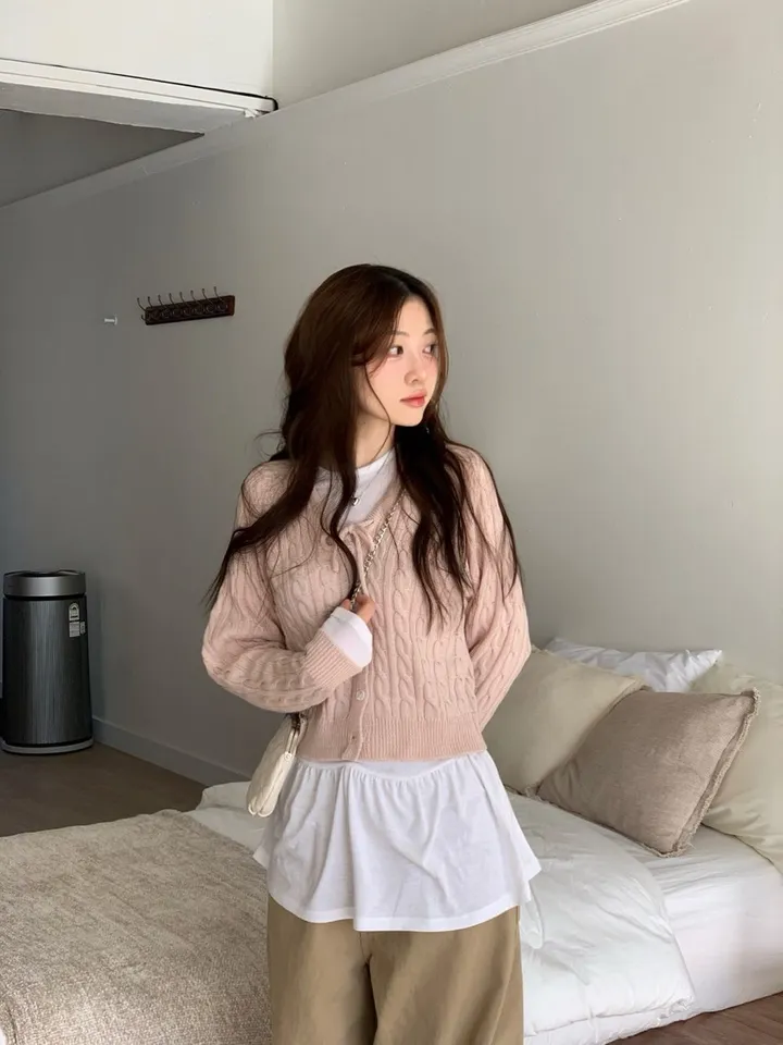 [리본스트랩ෆ]레이플 무드 루즈 여리핏 꽈배기 케이블 니트 리본 가디건 5color 상세 이미지 26