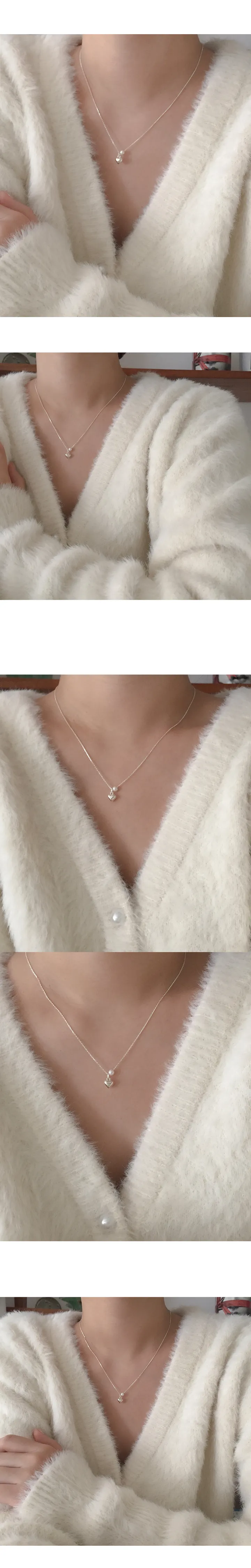 chu necklace (silver925)(빠른출발) 실버 미니 하트 통통 미니 진주 목걸이 포인트 네크리스 러블리 상세 이미지 2