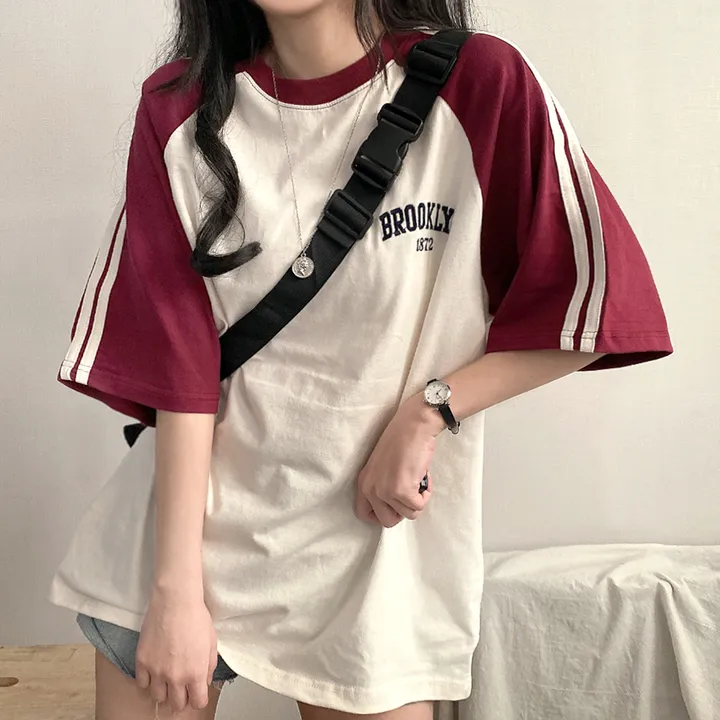 [예쁜/스포티!] 두줄 져지 배색 나그랑 브루클린 자수 데일리 반팔티T 5color 상세 이미지 13
