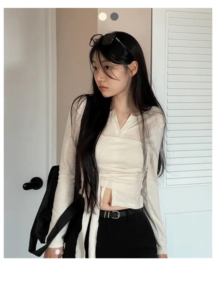 웨이드 무드 버튼 투웨이 물결 랩 가디건 2color 상세 이미지 4