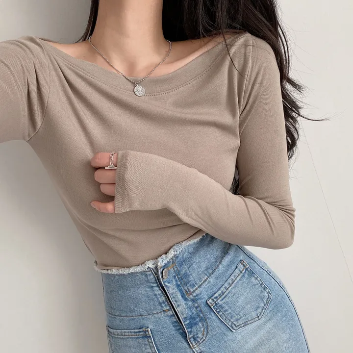 [찰랑~여리~/오프숄더O] 보트넥 입술넥 오프숄더 슬림 여리여리한 페미닌 긴팔 티셔츠 상세 이미지 29