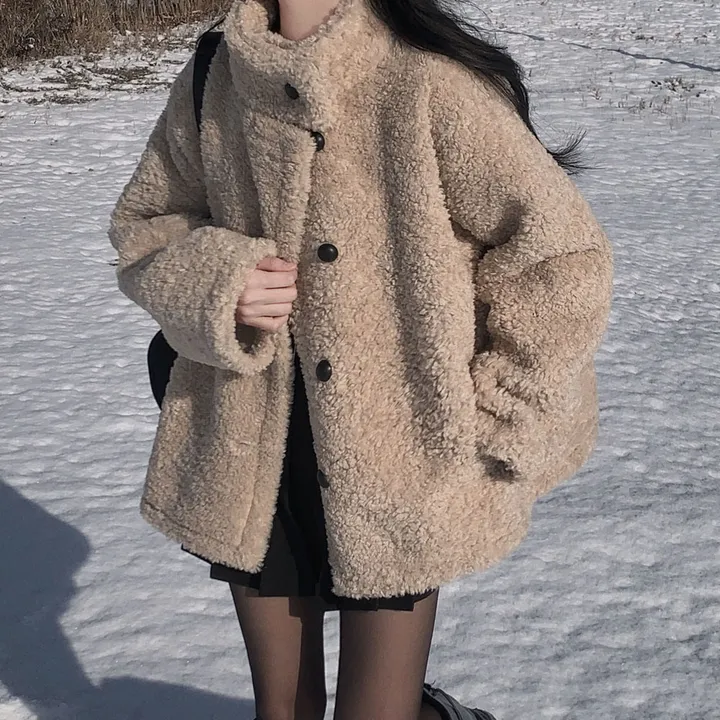 [왕아방핏🤎/주문폭주✨]후회없는 선택,푸들 양털 오버핏 하프 스웨이드 퍼자켓,코트 상세 이미지 12