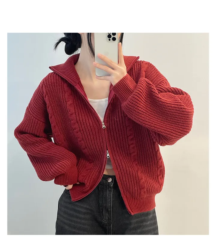 [도톰따뜻🧶아방핏]폭닥 투웨이 하이넥 루즈핏 꽈배기 니트 집업(5color) 상세 이미지 25