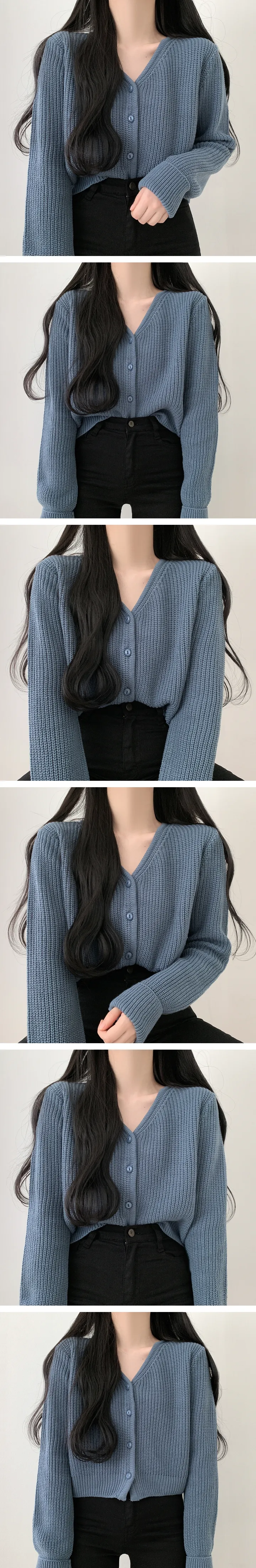 구슬단추 브이넥 긴팔가디건 [6color] 상세 이미지 1