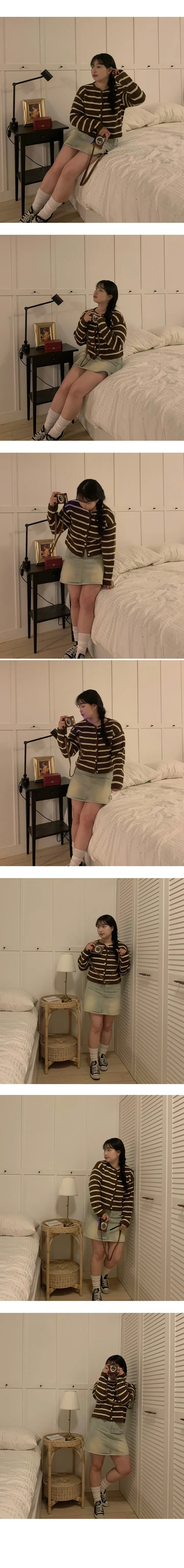 [6677/봄추천템!] 스트라이프 단가라 루즈핏 하찌 라운드 가디건 상세 이미지 10