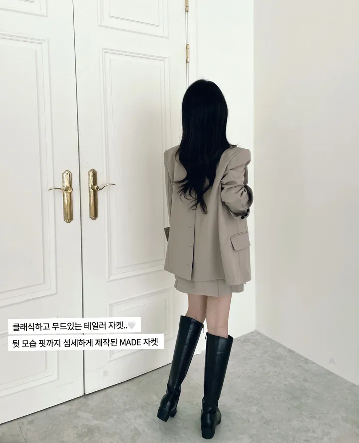 [자체제작][투피스set] 테일러 쓰리포켓 뒷트임 하프 자켓 /투피스세트/투피스/하프자켓/뒷트임자켓/뒷트임하프자켓/하객룩/루즈핏자켓/남친핏자켓/와이드자켓/소매트임자켓/트임자켓 상세 이미지 9
