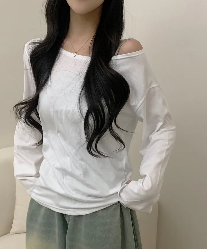 [-3kg/여리루즈핏!] 오프숄더 심플 루즈 여리 기본템 긴팔 티셔츠 (5color) 상세 이미지 1